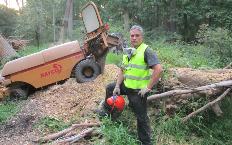 stump new grinder Daniel with power broom